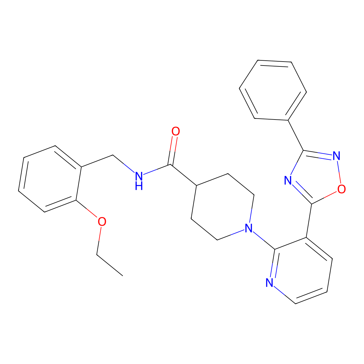 N-[(2-ethoxyphenyl)methyl]-1-[3-(3-phenyl-1,2,4-oxadiazol-5-yl)pyridin-2-yl]piperidine-4-carboxamide molecular structure, CAS 1251613-87-2