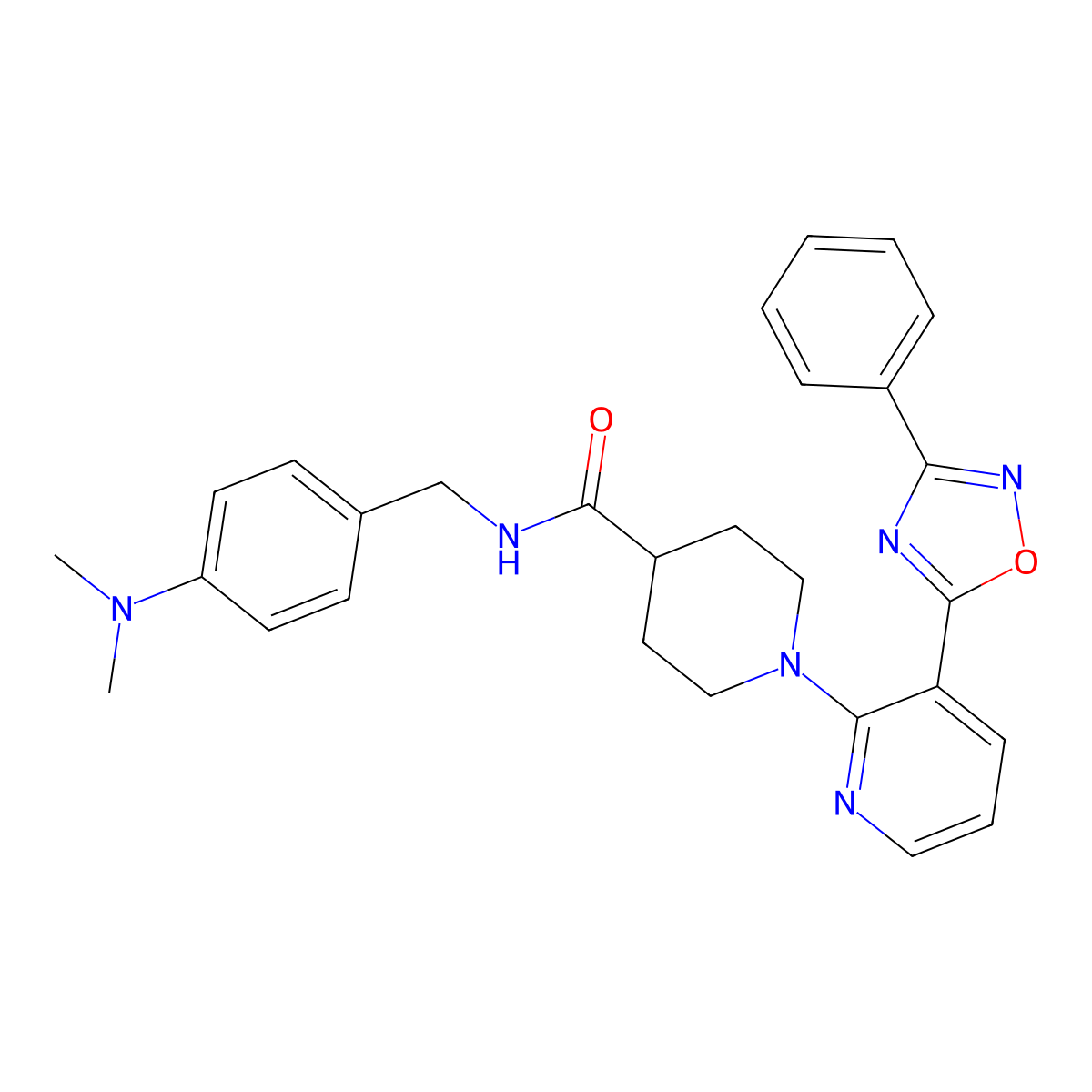 N-{[4-(dimethylamino)phenyl]methyl}-1-[3-(3-phenyl-1,2,4-oxadiazol-5-yl)pyridin-2-yl]piperidine-4-carboxamide molecular structure, CAS 1251613-97-4