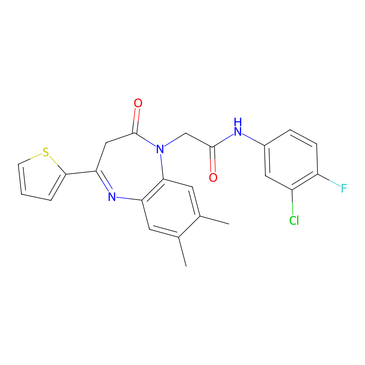 N-(3-chloro-4-fluorophenyl)-2-[7,8-dimethyl-2-oxo-4-(thiophen-2-yl)-2,3-dihydro-1H-1,5-benzodiazepin-1-yl]acetamide molecular structure, CAS 1251613-99-6