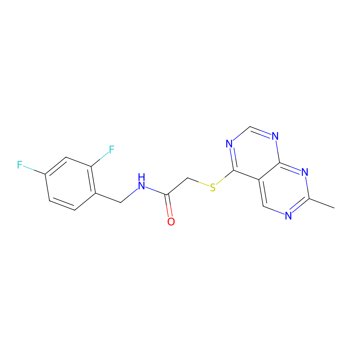 N-(2,4-difluorobenzyl)-2-((7-methylpyrimido[4,5-d]pyrimidin-4-yl)thio)acetamide molecular structure, CAS 1251614-14-8