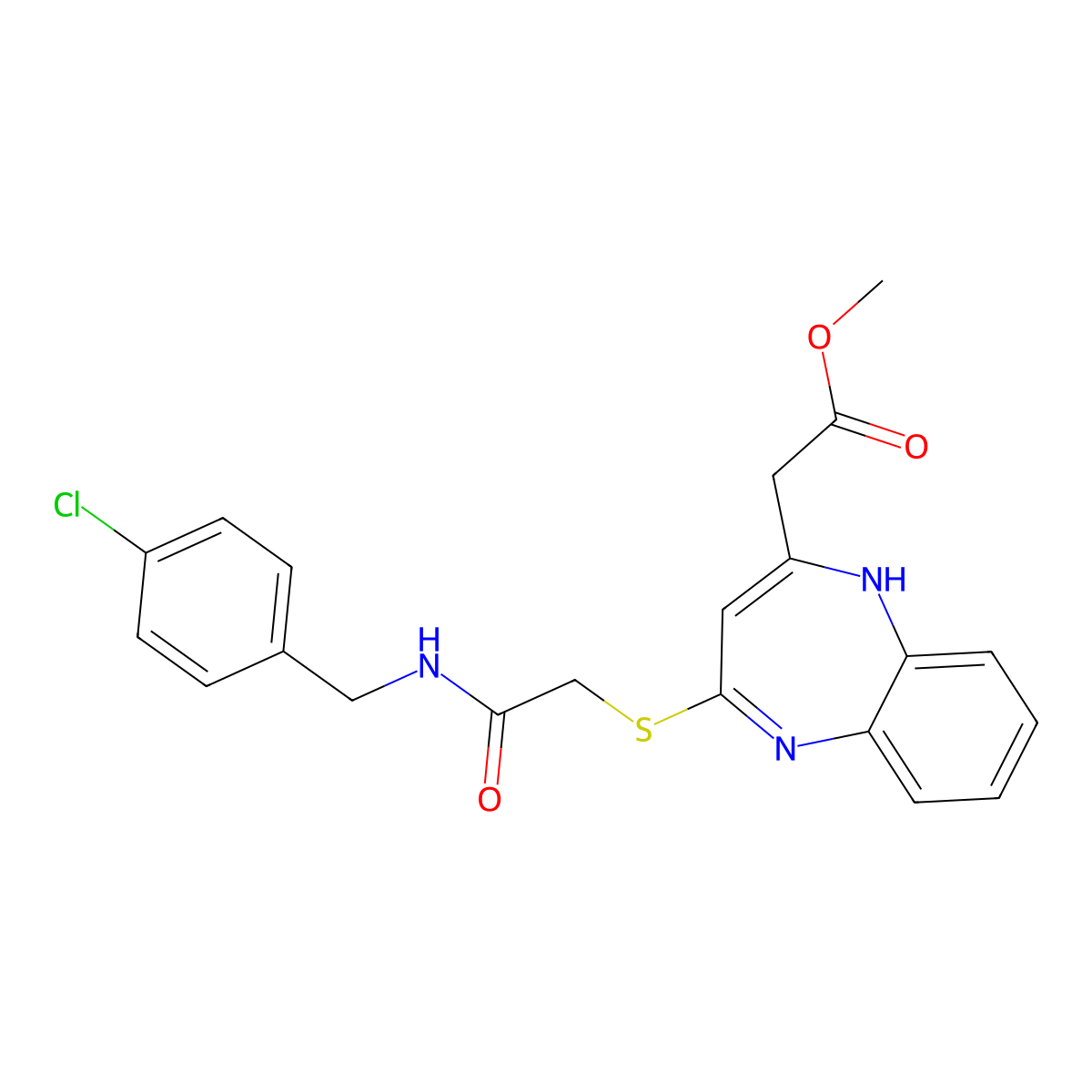 methyl 2-{4-[({[(4-chlorophenyl)methyl]carbamoyl}methyl)sulfanyl]-1H-1,5-benzodiazepin-2-yl}acetate molecular structure, CAS 1251614-15-9