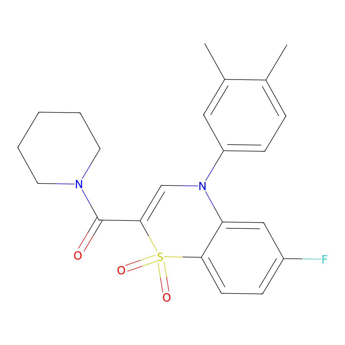 4-(3,4-dimethylphenyl)-6-fluoro-2-(piperidine-1-carbonyl)-4H-1lambda6,4-benzothiazine-1,1-dione molecular structure, CAS 1251614-26-2