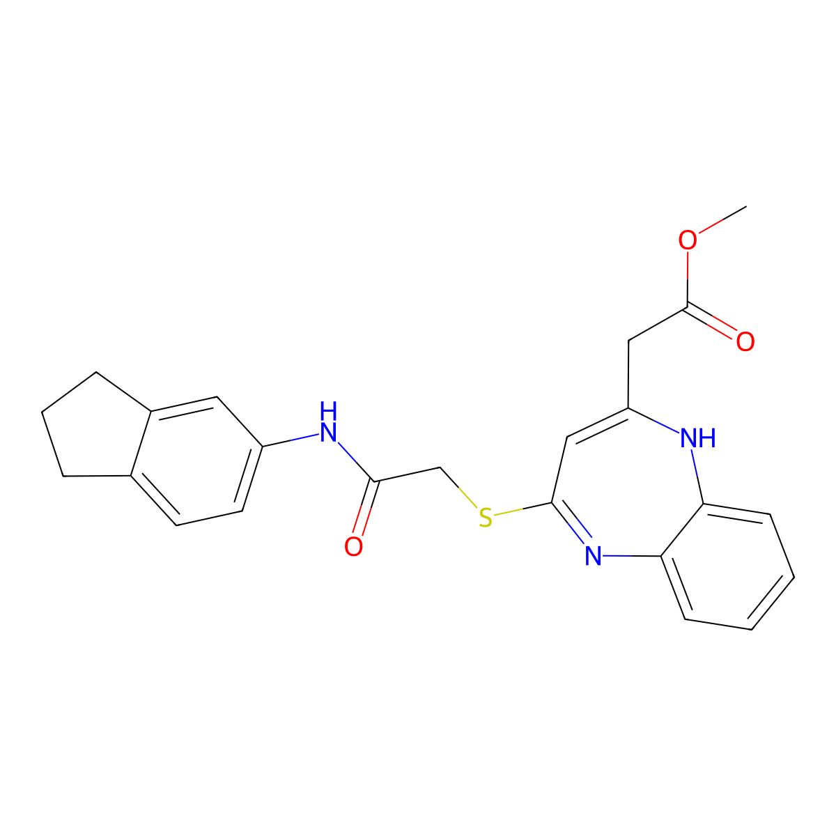 methyl (4-{[2-(2,3-dihydro-1H-inden-5-ylamino)-2-oxoethyl]thio}-1H-1,5-benzodiazepin-2-yl)acetate molecular structure, CAS 1251614-27-3