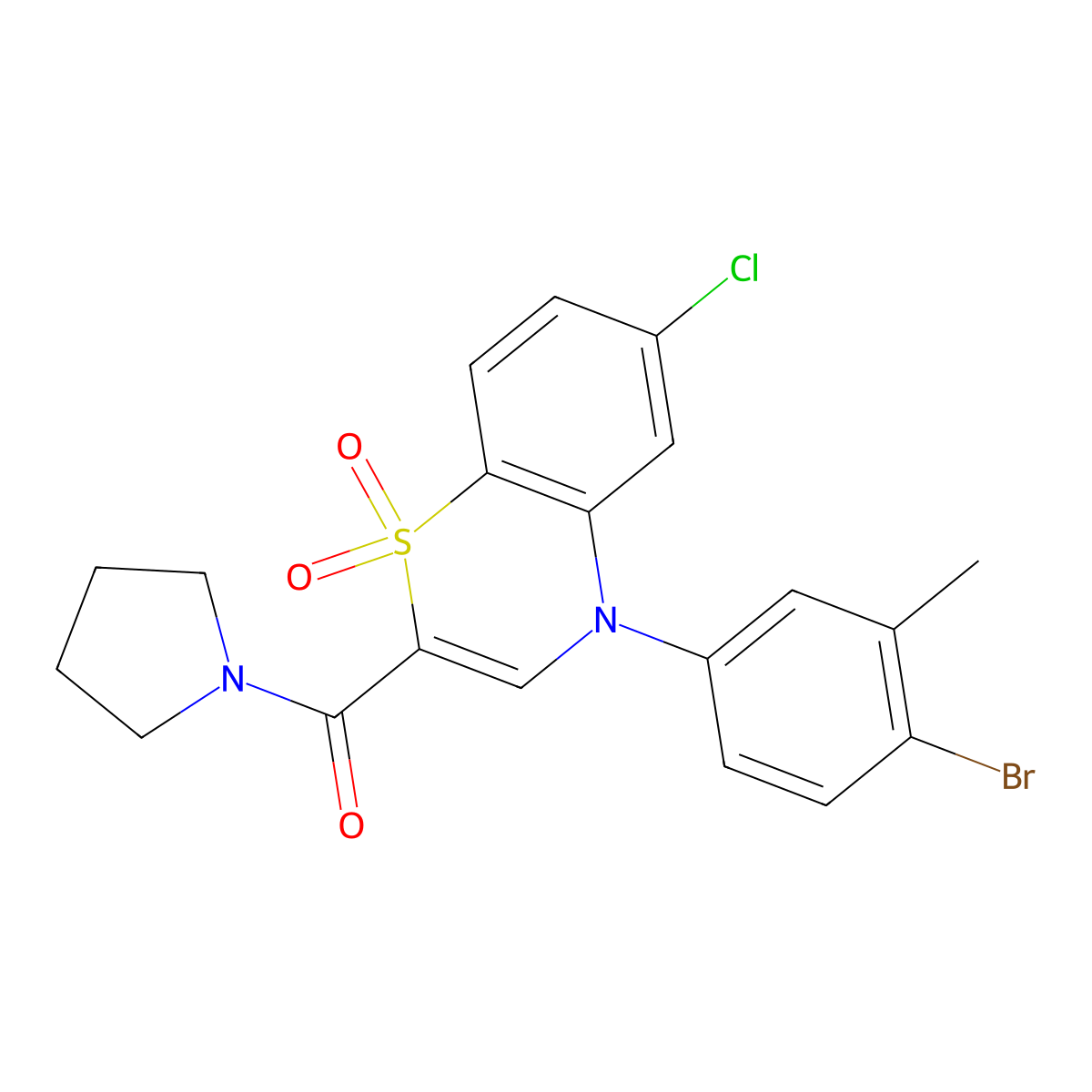 4-(4-bromo-3-methylphenyl)-6-chloro-2-(pyrrolidine-1-carbonyl)-4H-1lambda6,4-benzothiazine-1,1-dione molecular structure, CAS 1251614-28-4