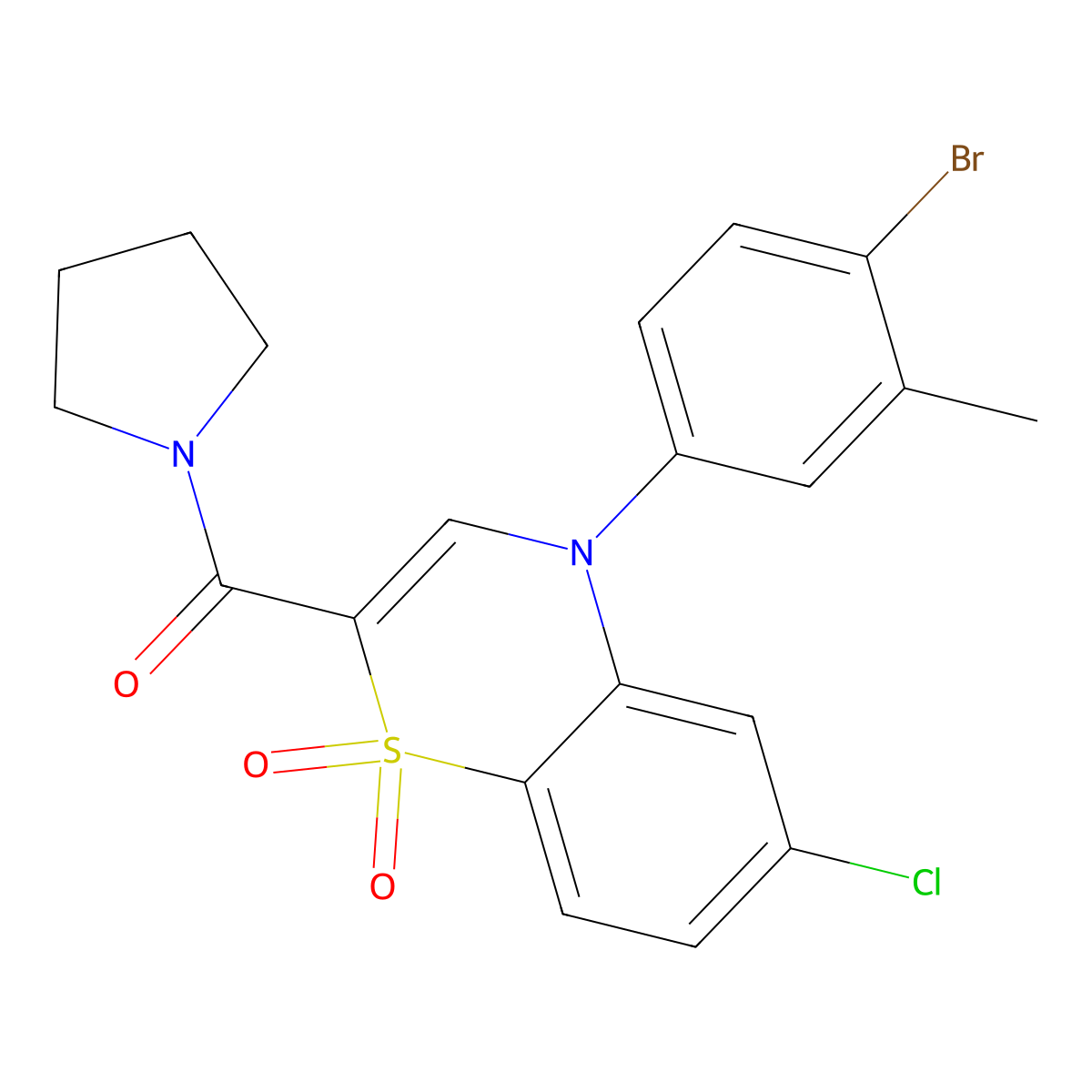 4-(4-bromo-3-methylphenyl)-6-chloro-2-(pyrrolidine-1-carbonyl)-4H-1lambda6,4-benzothiazine-1,1-dione molecular structure, CAS 1251614-28-4