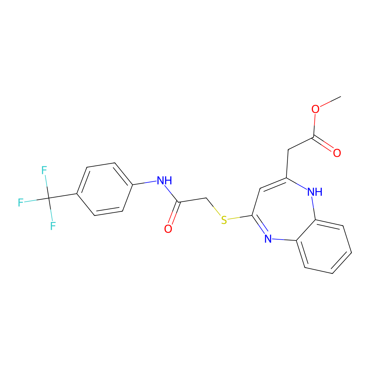 methyl 2-{4-[({[4-(trifluoromethyl)phenyl]carbamoyl}methyl)sulfanyl]-1H-1,5-benzodiazepin-2-yl}acetate molecular structure, CAS 1251614-38-6