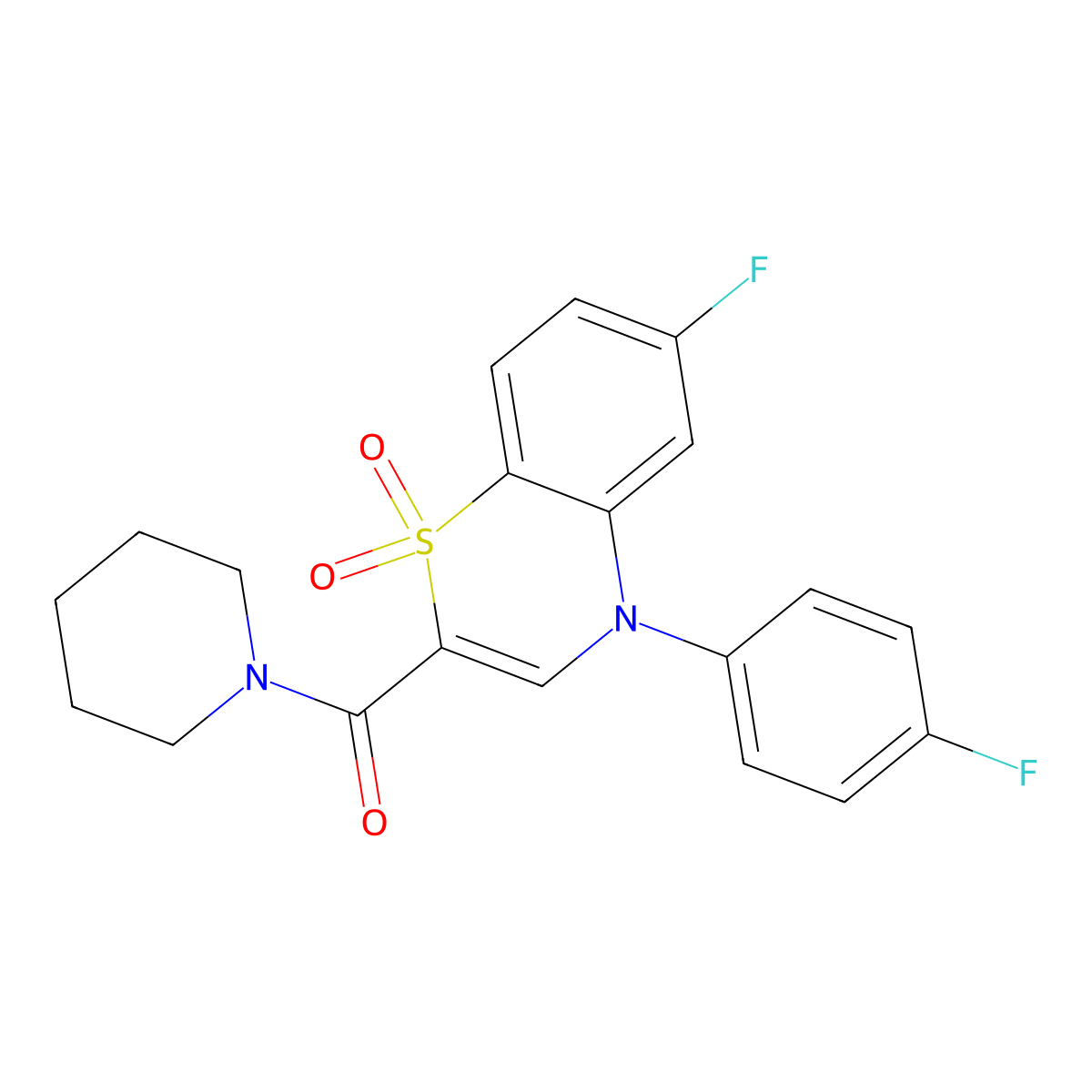 [6-fluoro-4-(4-fluorophenyl)-1,1-dioxido-4H-1,4-benzothiazin-2-yl](piperidin-1-yl)methanone molecular structure, CAS 1251614-41-1