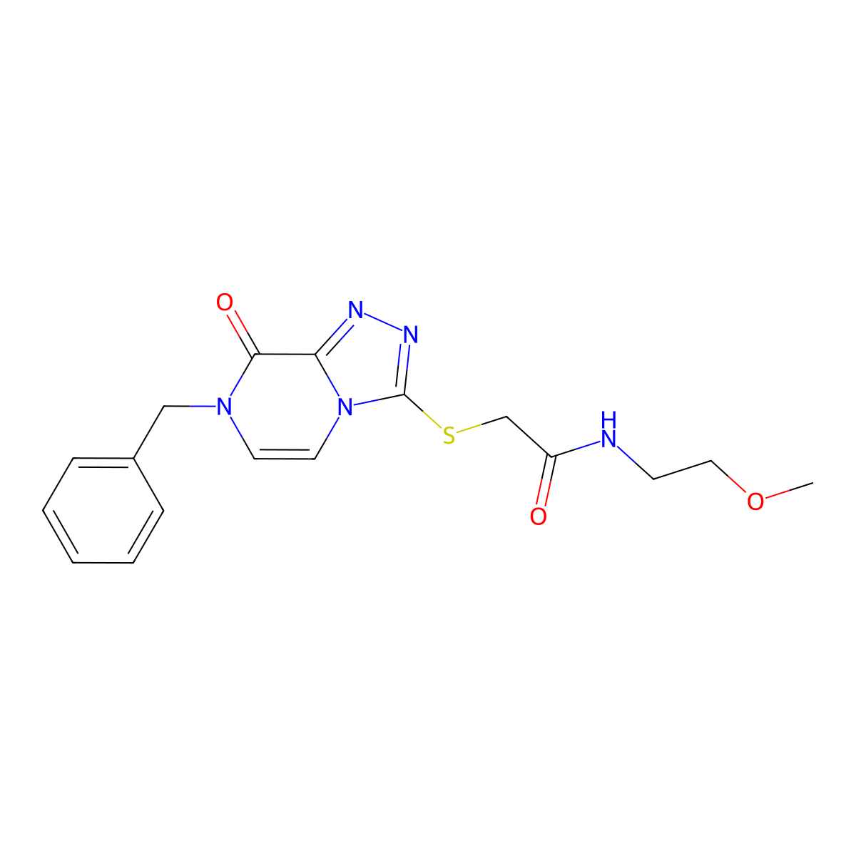 2-((7-benzyl-8-oxo-7,8-dihydro-[1,2,4]triazolo[4,3-a]pyrazin-3-yl)thio)-N-(2-methoxyethyl)acetamide molecular structure, CAS 1251614-52-4