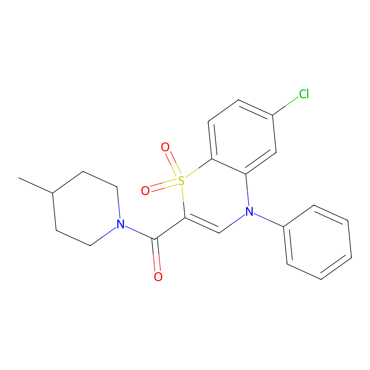 6-chloro-2-(4-methylpiperidine-1-carbonyl)-4-phenyl-4H-1lambda6,4-benzothiazine-1,1-dione molecular structure, CAS 1251614-56-8