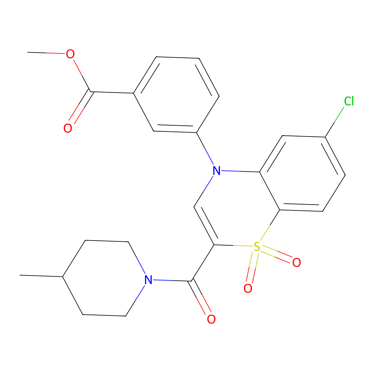 methyl 3-(6-chloro-2-(4-methylpiperidine-1-carbonyl)-1,1-dioxido-4H-benzo[b][1,4]thiazin-4-yl)benzoate molecular structure, CAS 1251614-59-1
