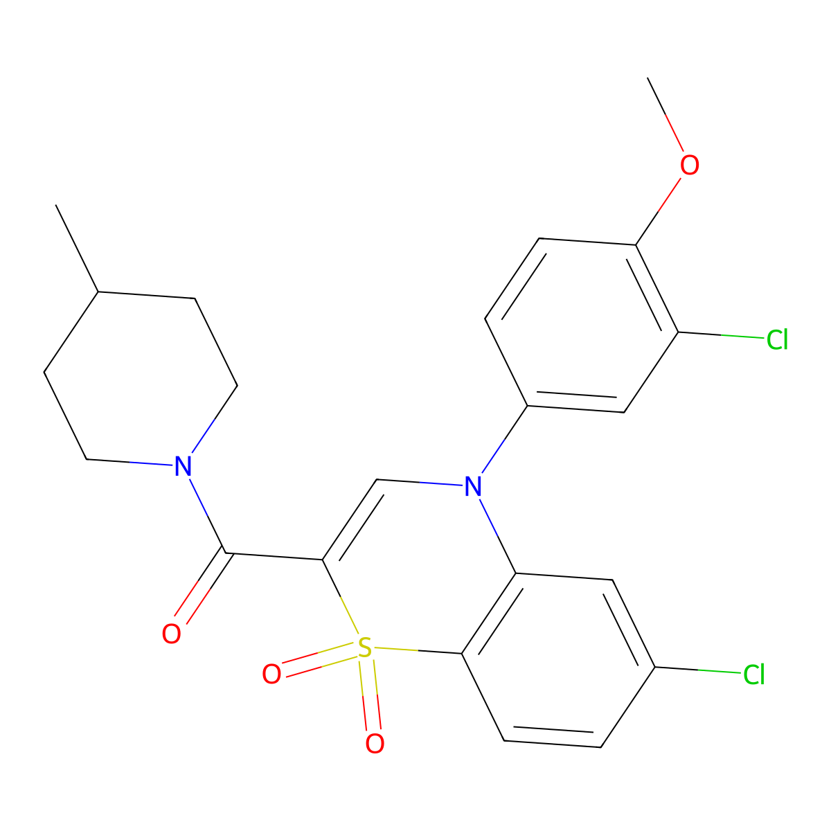 [6-chloro-4-(3-chloro-4-methoxyphenyl)-1,1-dioxido-4H-1,4-benzothiazin-2-yl](4-methylpiperidin-1-yl)methanone molecular structure, CAS 1251614-66-0