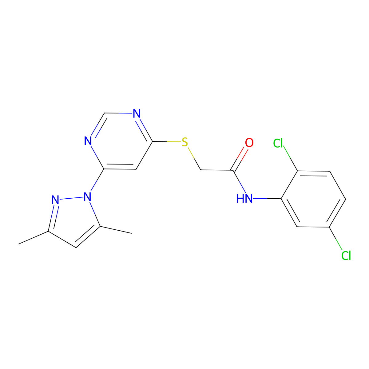 N-(2,5-dichlorophenyl)-2-((6-(3,5-dimethyl-1H-pyrazol-1-yl)pyrimidin-4-yl)thio)acetamide molecular structure, CAS 1251614-68-2