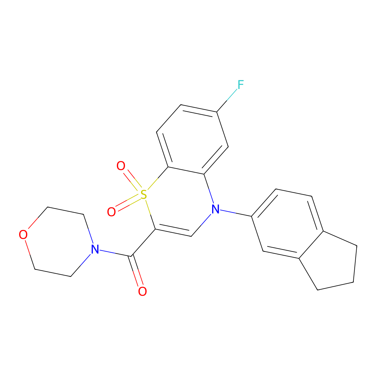4-(2,3-dihydro-1H-inden-5-yl)-6-fluoro-2-(morpholine-4-carbonyl)-4H-1lambda6,4-benzothiazine-1,1-dione molecular structure, CAS 1251614-73-9