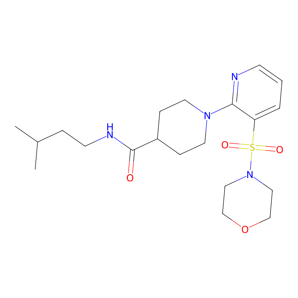 N-isopentyl-1-(3-(morpholinosulfonyl)pyridin-2-yl)piperidine-4-carboxamide molecular structure, CAS 1251614-75-1