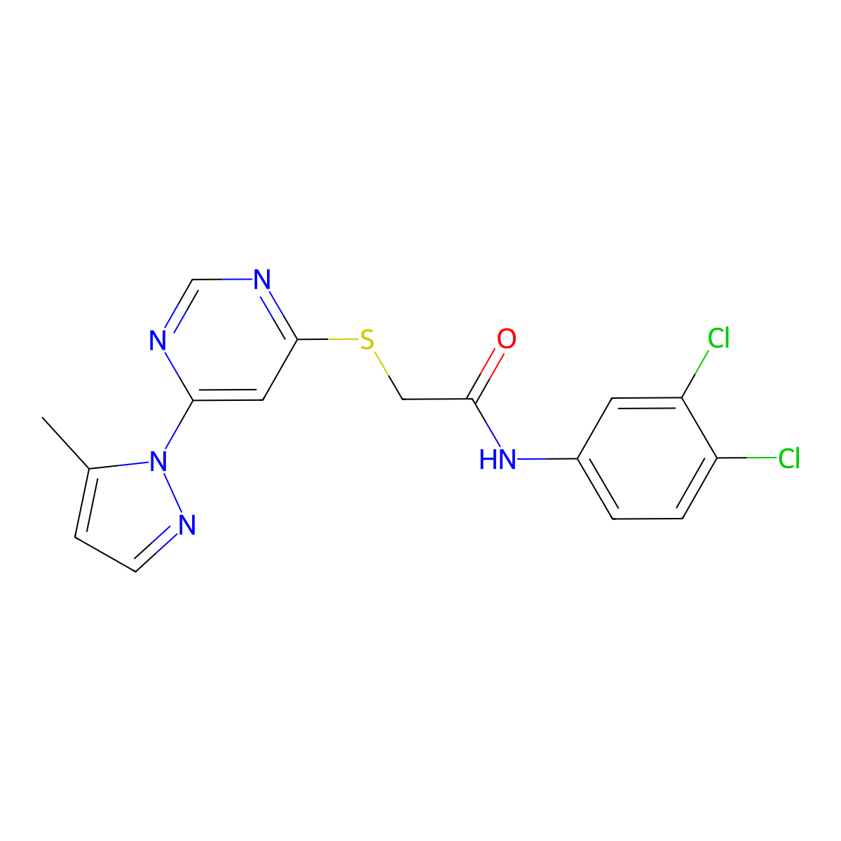 N-(3,4-dichlorophenyl)-2-((6-(5-methyl-1H-pyrazol-1-yl)pyrimidin-4-yl)thio)acetamide molecular structure, CAS 1251614-76-2