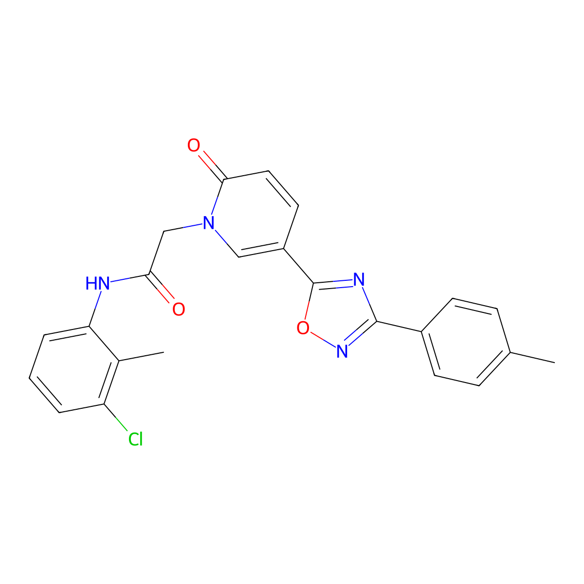 N-(3-chloro-2-methylphenyl)-2-(2-oxo-5-(3-(p-tolyl)-1,2,4-oxadiazol-5-yl)pyridin-1(2H)-yl)acetamide molecular structure, CAS 1251614-78-4