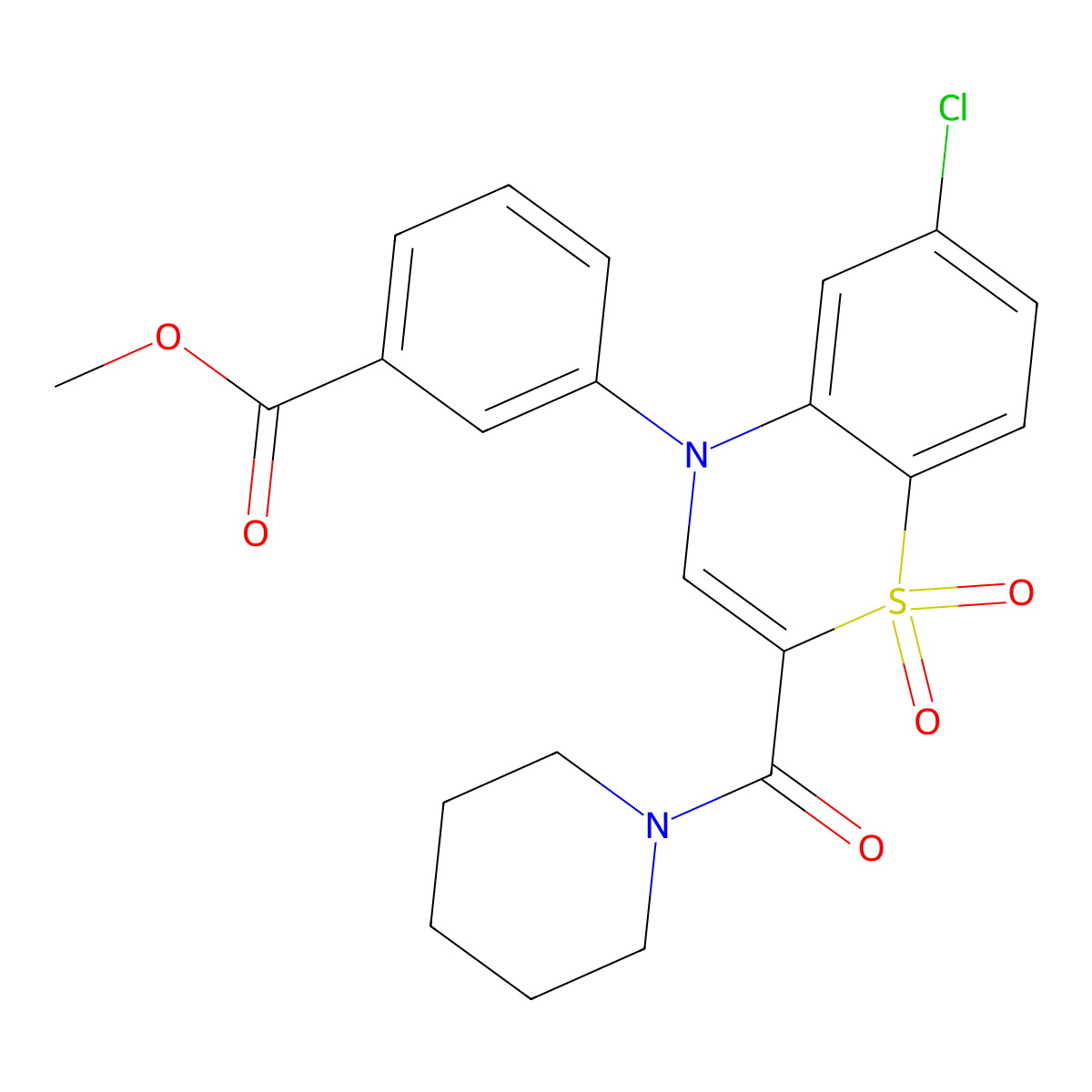 methyl 3-[6-chloro-1,1-dioxido-2-(piperidin-1-ylcarbonyl)-4H-1,4-benzothiazin-4-yl]benzoate molecular structure, CAS 1251614-90-0