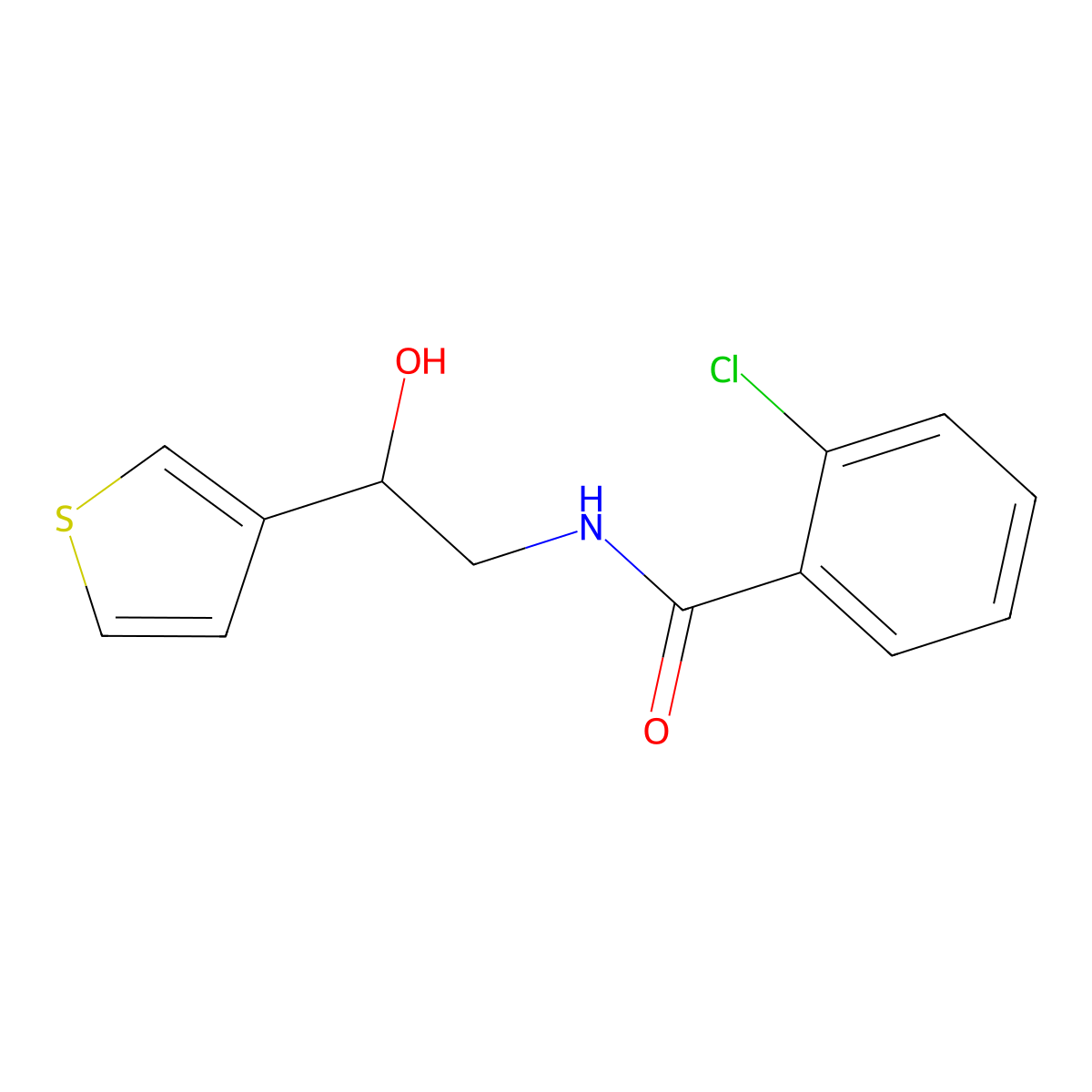 2-chloro-N-(2-hydroxy-2-(thiophen-3-yl)ethyl)benzamide molecular structure, CAS 1251615-11-8