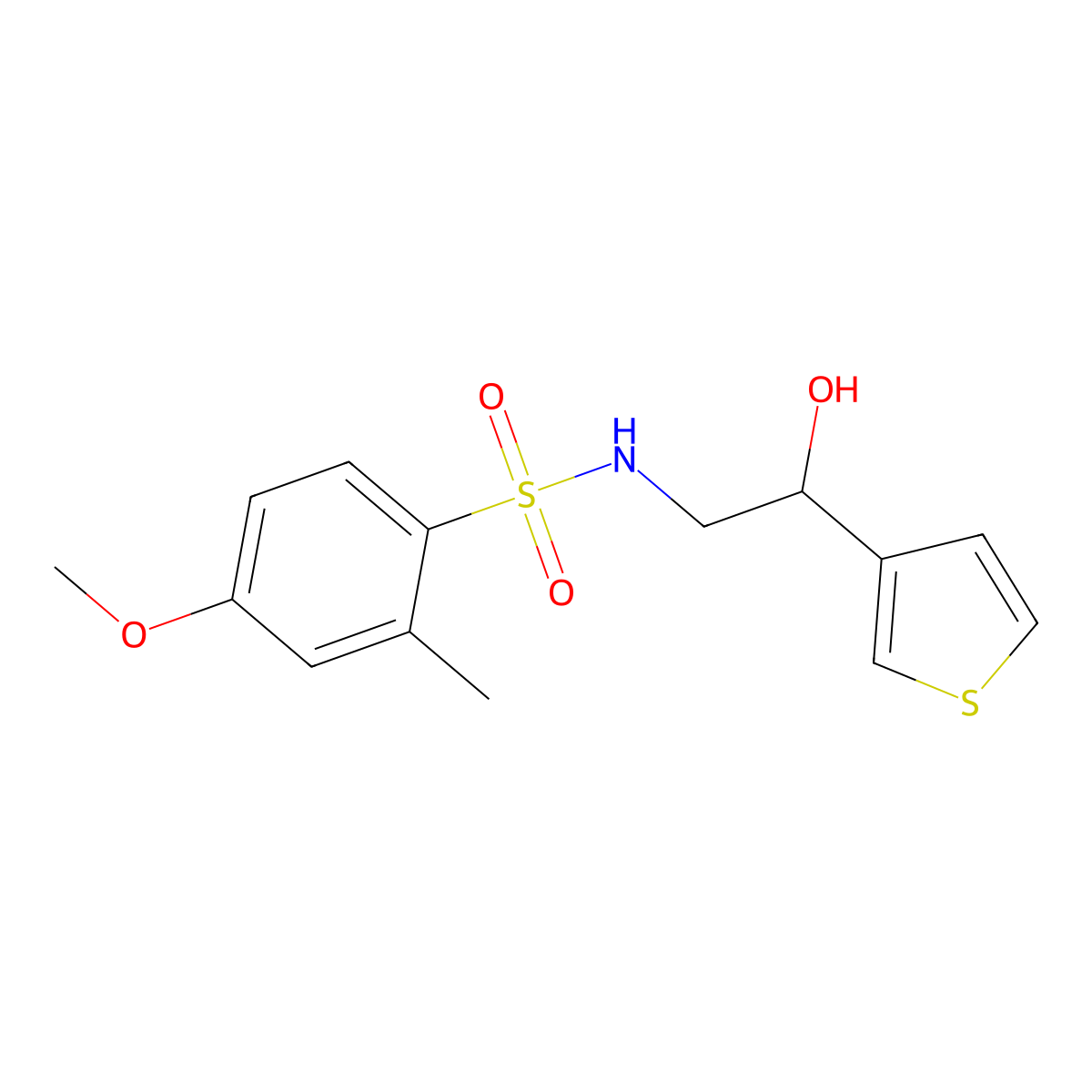 N-(2-hydroxy-2-(thiophen-3-yl)ethyl)-4-methoxy-2-methylbenzenesulfonamide molecular structure, CAS 1251615-26-5