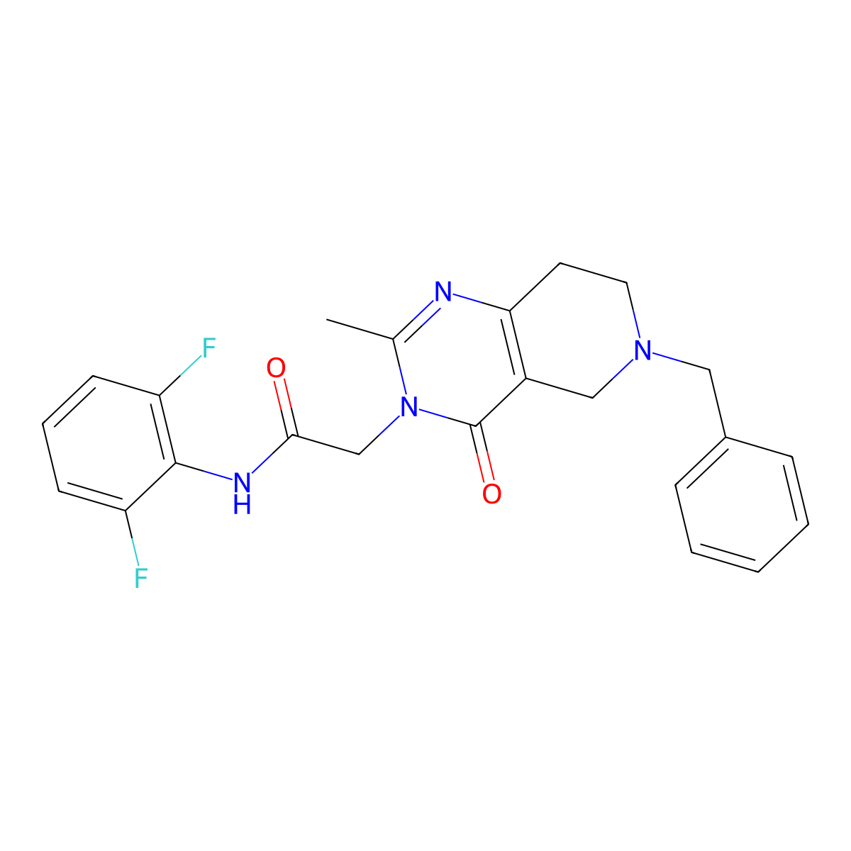 2-{6-benzyl-2-methyl-4-oxo-3H,4H,5H,6H,7H,8H-pyrido[4,3-d]pyrimidin-3-yl}-N-(2,6-difluorophenyl)acetamide molecular structure, CAS 1251615-38-9