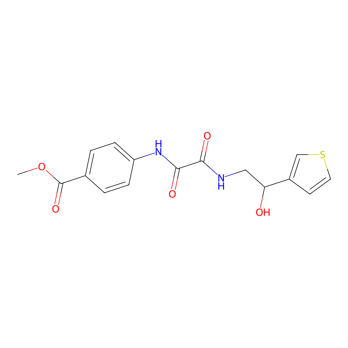 Methyl 4-(2-((2-hydroxy-2-(thiophen-3-yl)ethyl)amino)-2-oxoacetamido)benzoate molecular structure, CAS 1251615-40-3