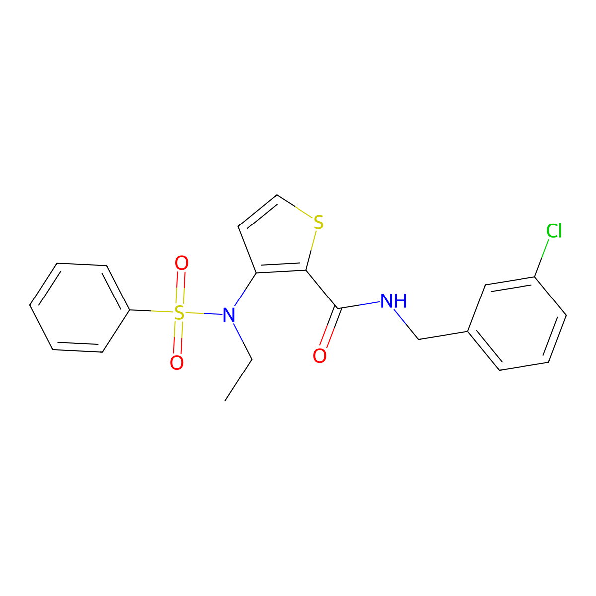 N-[(3-chlorophenyl)methyl]-3-(N-ethylbenzenesulfonamido)thiophene-2-carboxamide molecular structure, CAS 1251615-44-7