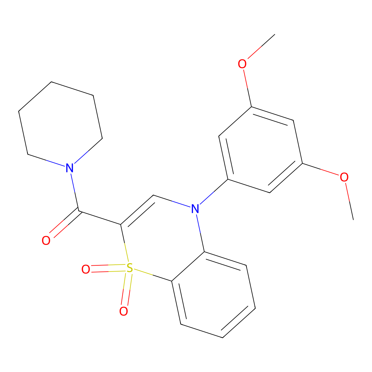 (4-(3,5-dimethoxyphenyl)-1,1-dioxido-4H-benzo[b][1,4]thiazin-2-yl)(piperidin-1-yl)methanone molecular structure, CAS 1251615-51-6