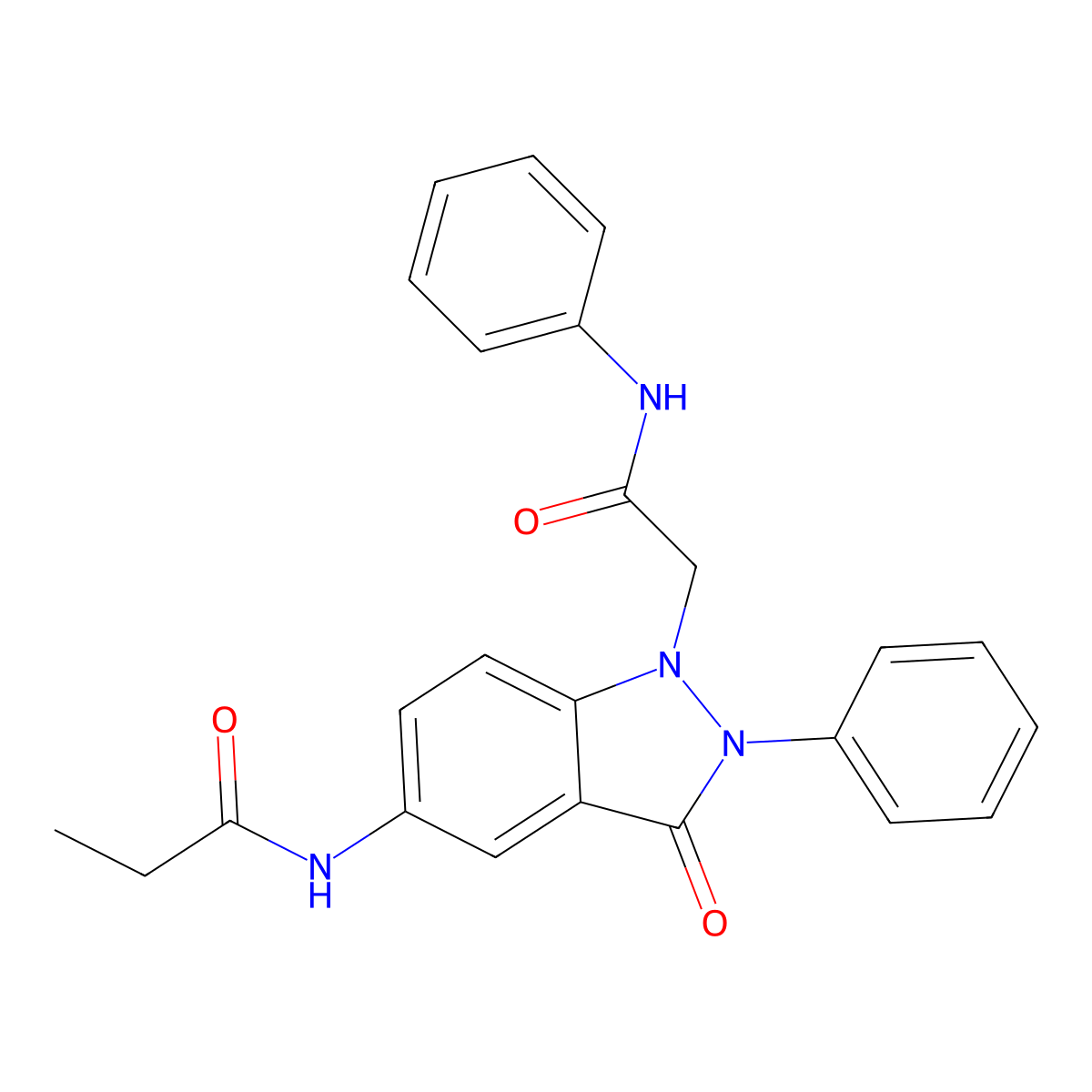 N-(3-oxo-1-(2-oxo-2-(phenylamino)ethyl)-2-phenyl-2,3-dihydro-1H-indazol-5-yl)propionamide molecular structure, CAS 1251615-54-9