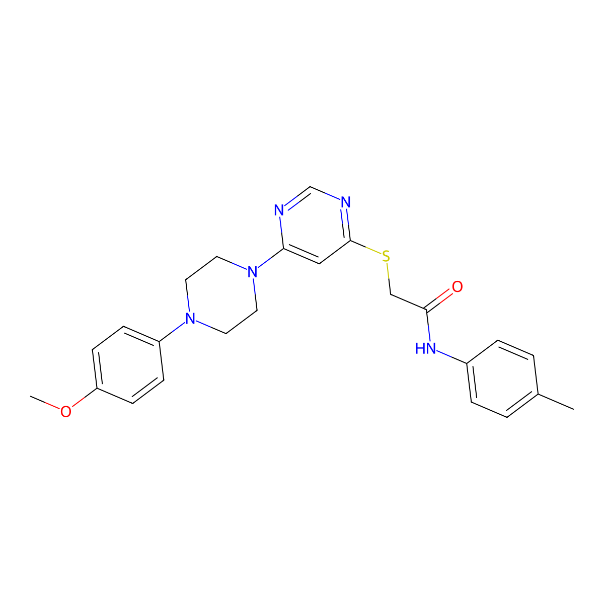 2-({6-[4-(4-methoxyphenyl)piperazin-1-yl]pyrimidin-4-yl}sulfanyl)-N-(4-methylphenyl)acetamide molecular structure, CAS 1251615-56-1
