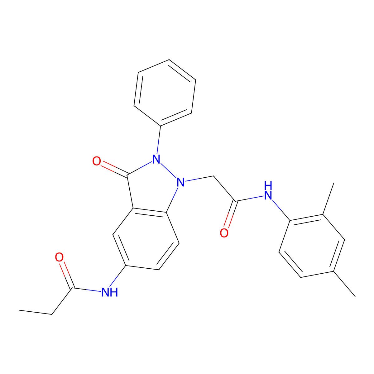 N-(1-(2-((2,4-dimethylphenyl)amino)-2-oxoethyl)-3-oxo-2-phenyl-2,3-dihydro-1H-indazol-5-yl)propionamide molecular structure, CAS 1251615-62-9