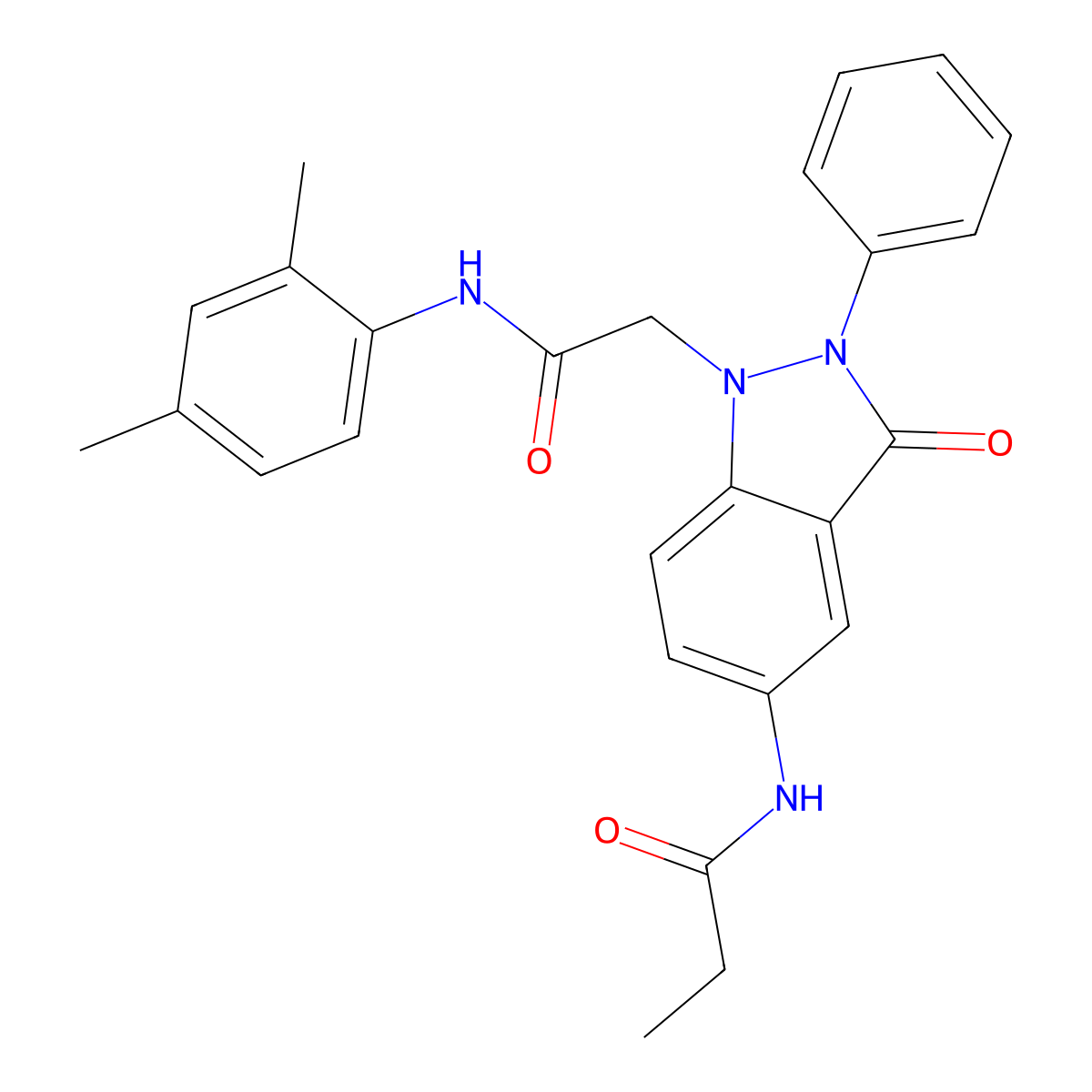 N-(1-(2-((2,4-dimethylphenyl)amino)-2-oxoethyl)-3-oxo-2-phenyl-2,3-dihydro-1H-indazol-5-yl)propionamide molecular structure, CAS 1251615-62-9