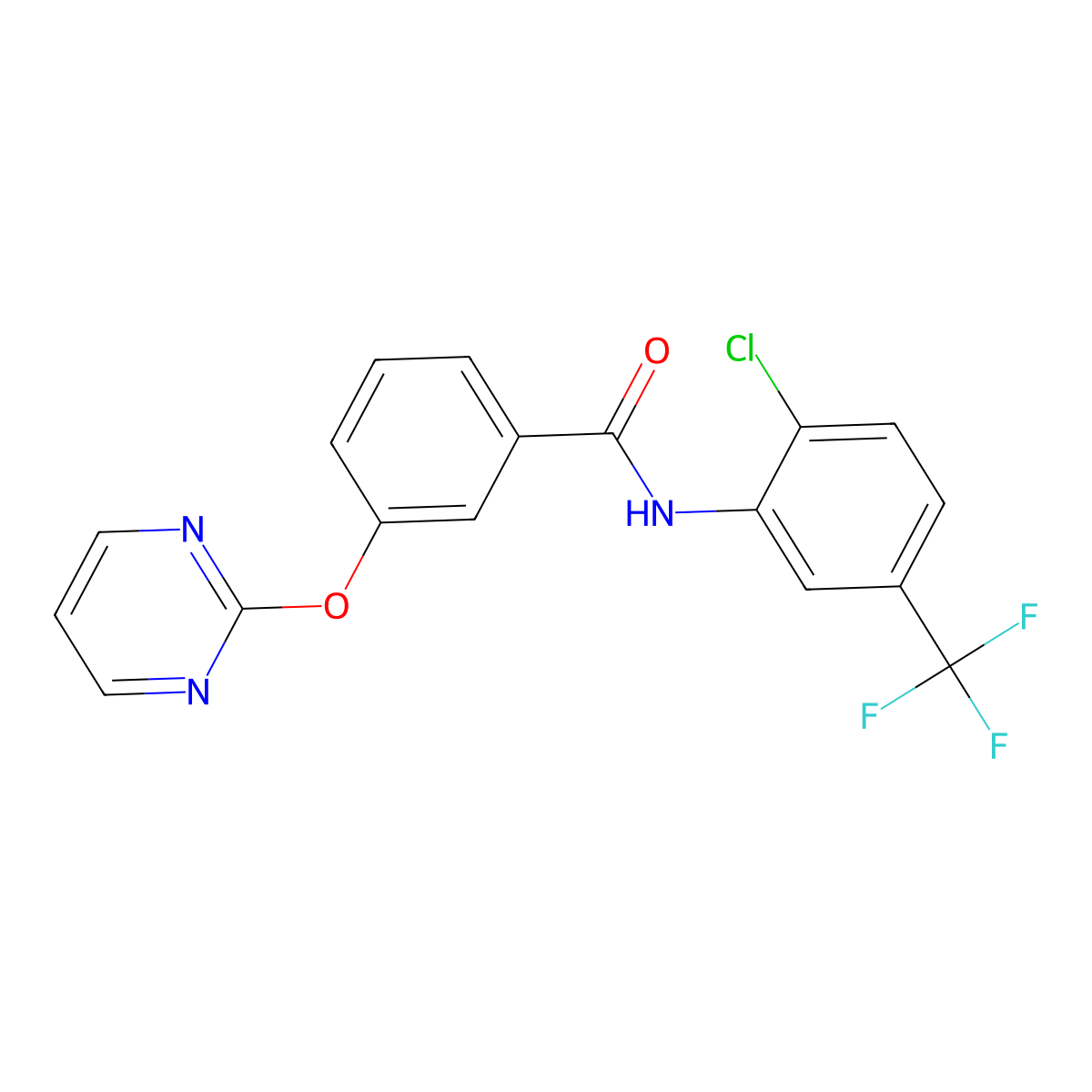 N-(2-chloro-5-(trifluoromethyl)phenyl)-3-(pyrimidin-2-yloxy)benzamide molecular structure, CAS 1251615-67-4