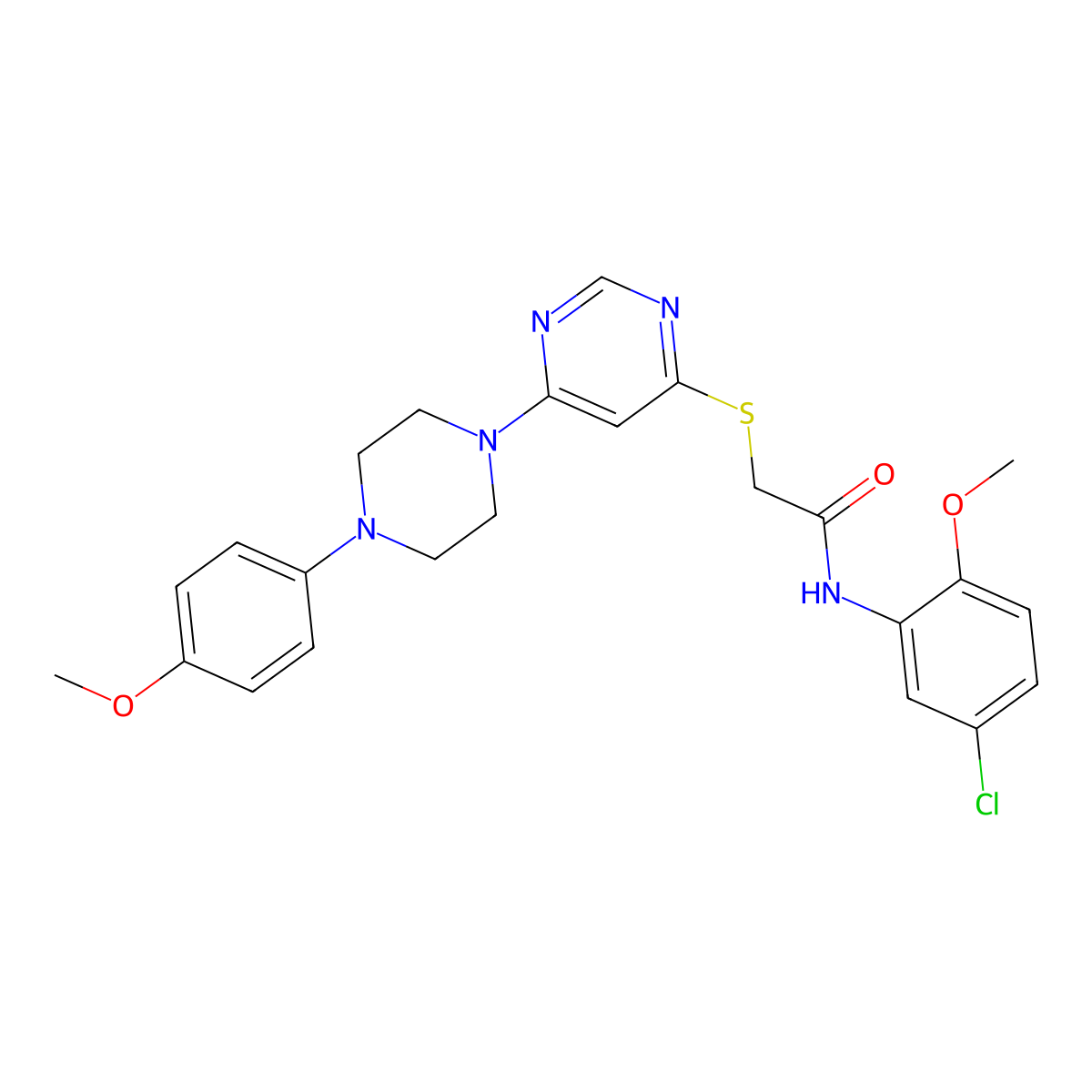 N-(5-chloro-2-methoxyphenyl)-2-({6-[4-(4-methoxyphenyl)piperazin-1-yl]pyrimidin-4-yl}sulfanyl)acetamide molecular structure, CAS 1251615-68-5