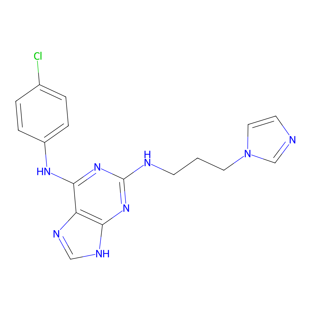 N2-(3-(1H-imidazol-1-yl)propyl)-N6-(4-chlorophenyl)-9H-purine-2,6-diamine molecular structure, CAS 1251615-74-3