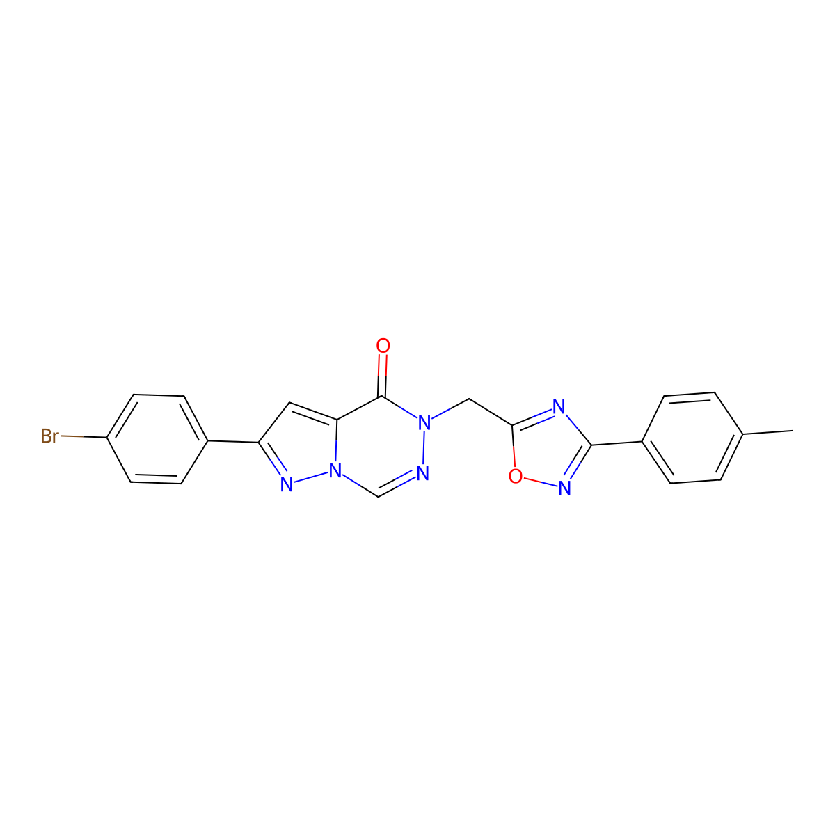 8-(4-Bromophenyl)-1-((3-(p-tolyl)-1,2,4-oxadiazol-5-yl)methyl)pyrazolo[1,5-d][1,2,4]triazinone molecular structure, CAS 1251615-78-7