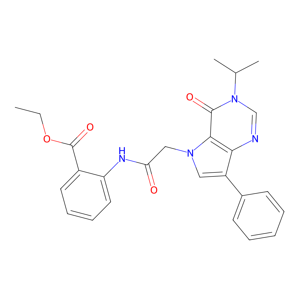 ethyl 2-(2-(3-isopropyl-4-oxo-7-phenyl-3H-pyrrolo[3,2-d]pyrimidin-5(4H)-yl)acetamido)benzoate molecular structure, CAS 1251615-81-2