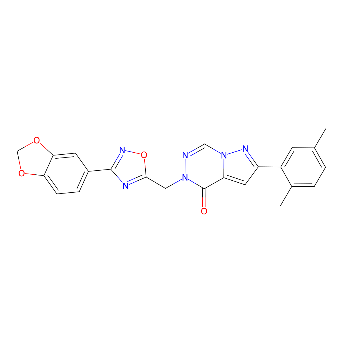 5-{[3-(2H-1,3-benzodioxol-5-yl)-1,2,4-oxadiazol-5-yl]methyl}-2-(2,5-dimethylphenyl)-4H,5H-pyrazolo[1,5-d][1,2,4]triazin-4-one molecular structure, CAS 1251615-82-3