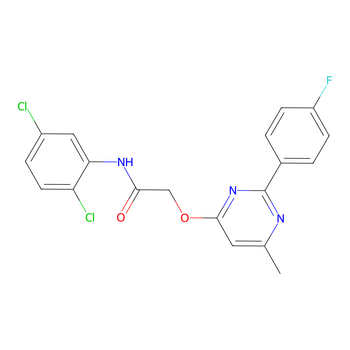 N-(2,5-dichlorophenyl)-2-{[2-(4-fluorophenyl)-6-methylpyrimidin-4-yl]oxy}acetamide molecular structure, CAS 1251615-85-6