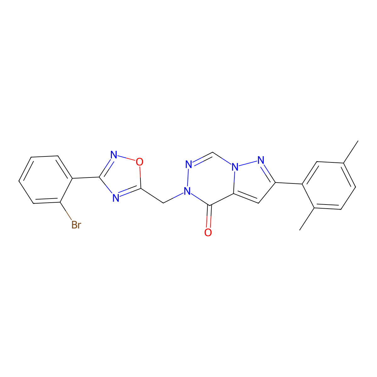 1-((3-(2-Bromophenyl)-1,2,4-oxadiazol-5-yl)methyl)-8-(2,5-dimethylphenyl)pyrazolo[1,5-d][1,2,4]triazinone molecular structure, CAS 1251615-90-3