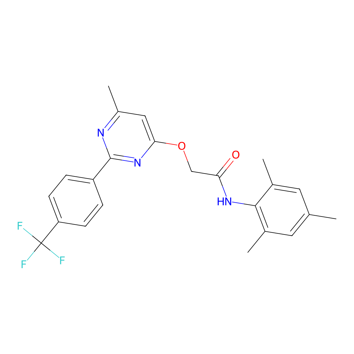2-({6-methyl-2-[4-(trifluoromethyl)phenyl]pyrimidin-4-yl}oxy)-N-(2,4,6-trimethylphenyl)acetamide molecular structure, CAS 1251615-95-8