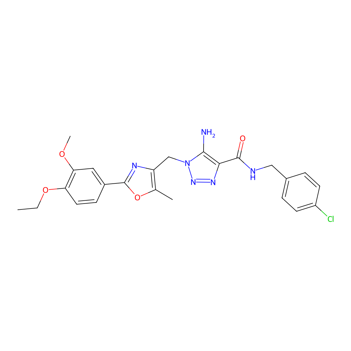 5-amino-N-(4-chlorobenzyl)-1-{[2-(4-ethoxy-3-methoxyphenyl)-5-methyl-1,3-oxazol-4-yl]methyl}-1H-1,2,3-triazole-4-carboxamide molecular structure, CAS 1251616-01-9