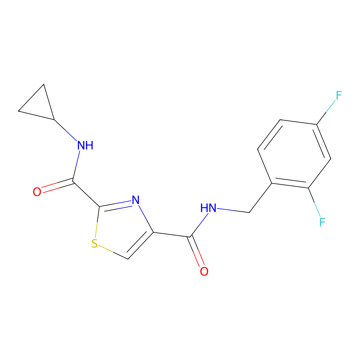 N2-cyclopropyl-N4-(2,4-difluorobenzyl)thiazole-2,4-dicarboxamide molecular structure, CAS 1251616-02-0