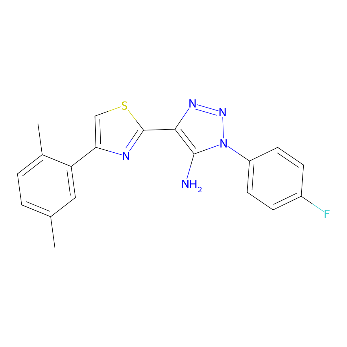 4-[4-(2,5-dimethylphenyl)-1,3-thiazol-2-yl]-1-(4-fluorophenyl)-1H-1,2,3-triazol-5-amine molecular structure, CAS 1251616-05-3