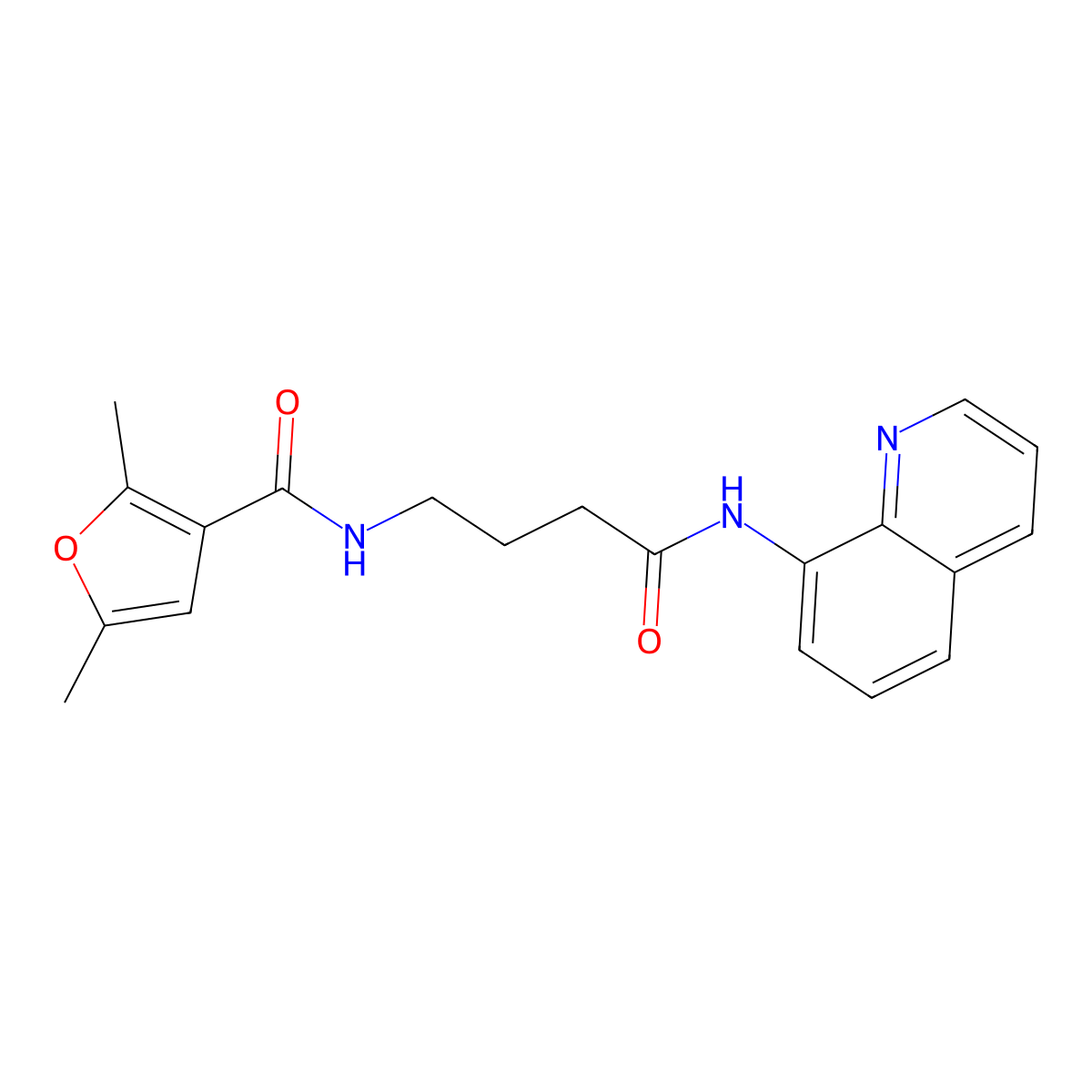 2,5-dimethyl-N-(4-oxo-4-(quinolin-8-ylamino)butyl)furan-3-carboxamide molecular structure, CAS 1251616-06-4