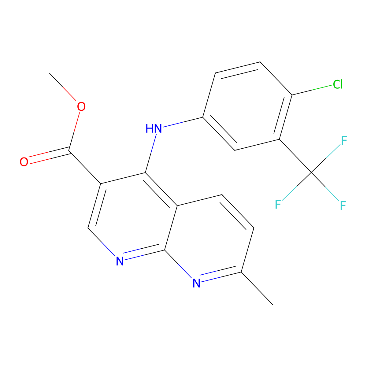 Methyl 4-{[4-chloro-3-(trifluoromethyl)phenyl]amino}-7-methyl-1,8-naphthyridine-3-carboxylate molecular structure, CAS 1251616-07-5