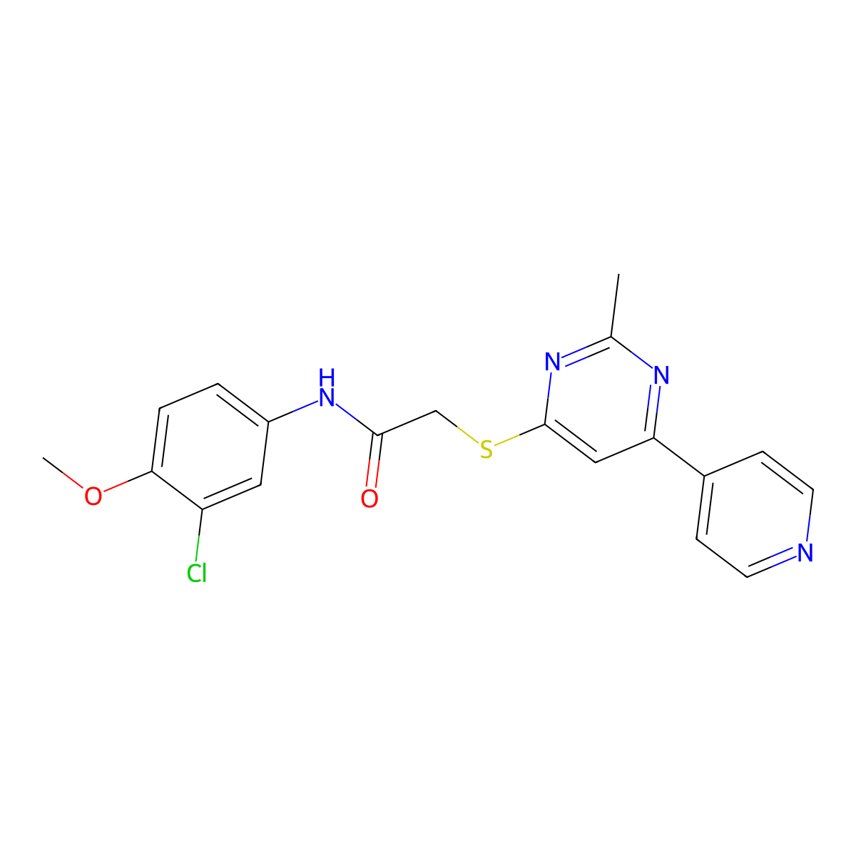 N-(3-chloro-4-methoxyphenyl)-2-((2-methyl-6-(pyridin-4-yl)pyrimidin-4-yl)thio)acetamide molecular structure, CAS 1251616-08-6