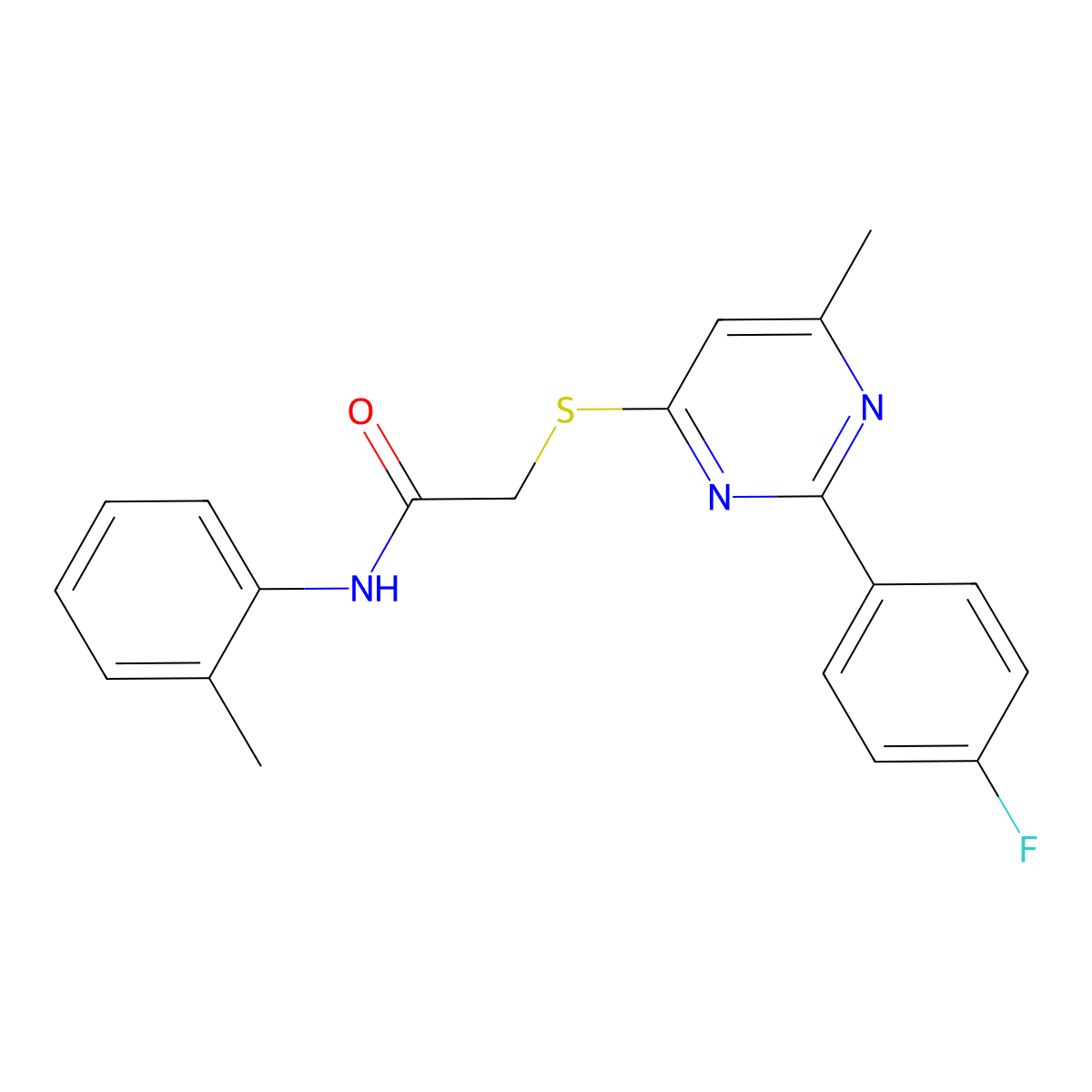 2-{[2-(4-fluorophenyl)-6-methylpyrimidin-4-yl]sulfanyl}-N-(2-methylphenyl)acetamide molecular structure, CAS 1251616-15-5