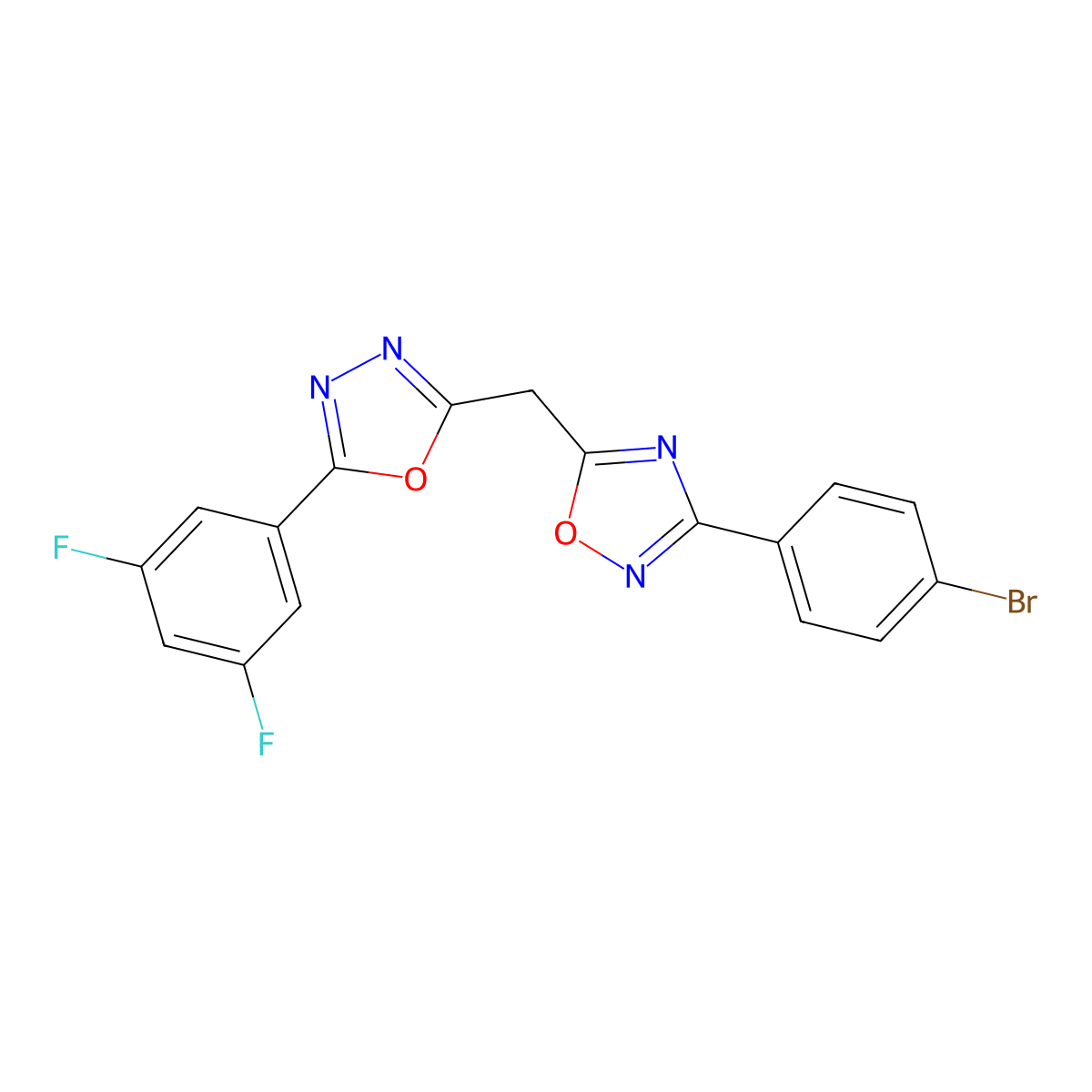 3-(4-Bromophenyl)-5-((5-(3,5-difluorophenyl)-1,3,4-oxadiazol-2-yl)methyl)-1,2,4-oxadiazole molecular structure, CAS 1251616-16-6