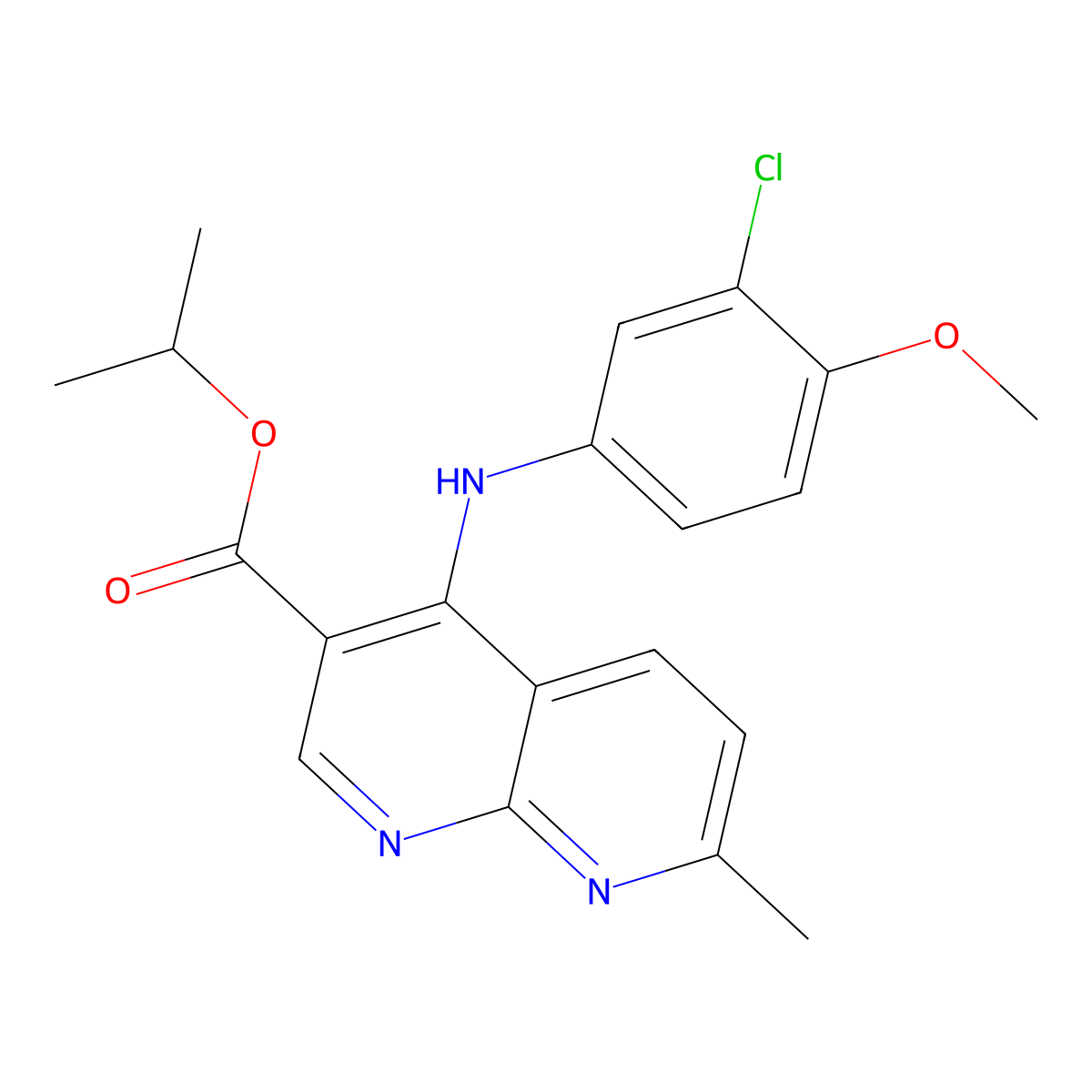 Propan-2-yl 4-[(3-chloro-4-methoxyphenyl)amino]-7-methyl-1,8-naphthyridine-3-carboxylate molecular structure, CAS 1251616-19-9