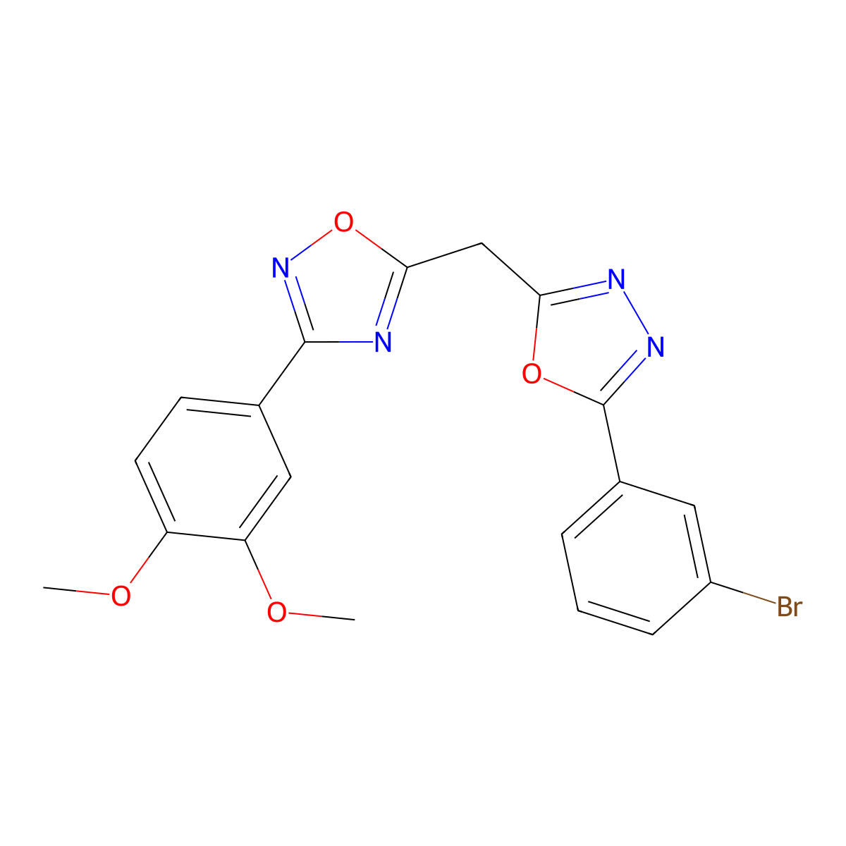 5-{[5-(3-Bromophenyl)-1,3,4-oxadiazol-2-yl]methyl}-3-(3,4-dimethoxyphenyl)-1,2,4-oxadiazole molecular structure, CAS 1251616-22-4